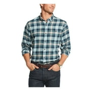 G.H. BASS Mens Navy Windowpane Plaid Collared Classic Fit Thermal Dress Shirt L