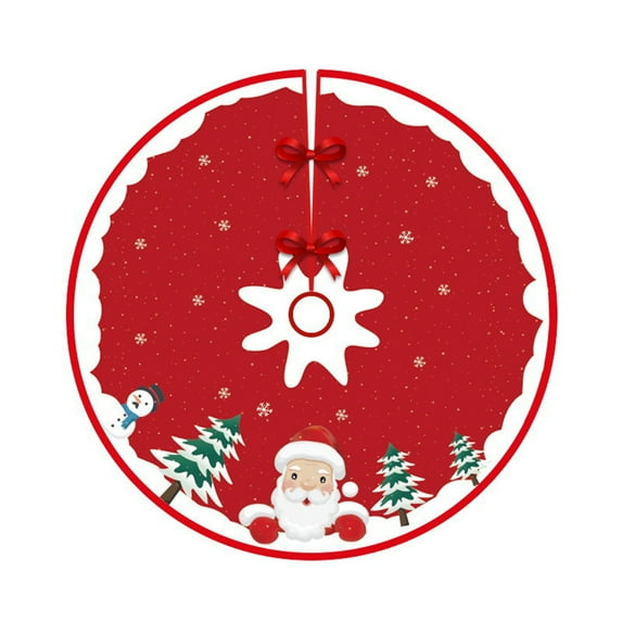 Christmas Tree Skirt Exquisite Print Anti-fade Comfortable Soft Large Area Scene Layout Bowknot Lace Up Party Decoration Xmas Tree Floor Mat Party Supplies