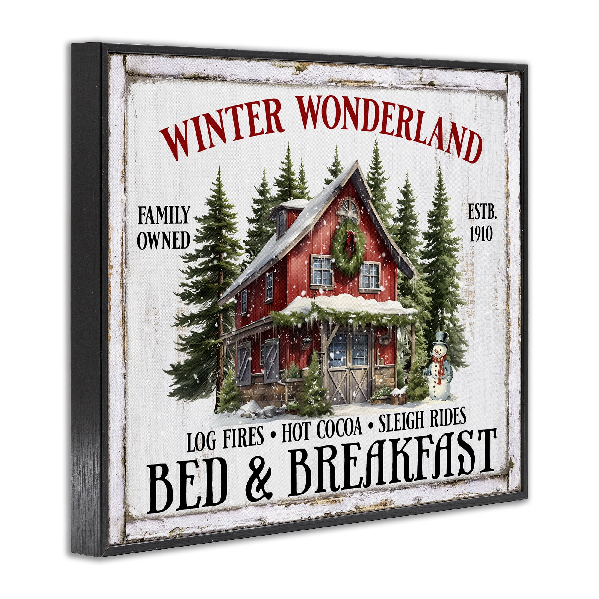 Stupell Industries Winter Bed & Breakfast Holiday Painting Black Framed Art Prints Wall Art, 14 x 11