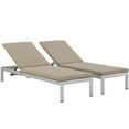 thumbnail image 1 of Modern Contemporary Urban Design Outdoor Patio Balcony Chaise Lounge Chair ( Set of 2), Beige, Aluminum, 1 of 6