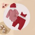 thumbnail image 2 of Kaprioy Baby Boy Winter Clothes My First Christmas Baby Boy Outfit Newborn Infant Striped Long Sleeve Romper Suspender Overalls Pants Hat 3Pcs Set, 2 of 8