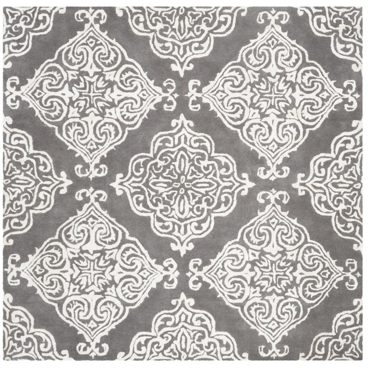 SAFAVIEH Glamour Georgene Damask Area Rug, Dark Grey/Ivory, 4' x 6'