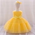 thumbnail image 5 of IBTOM CASTLE Baby Girls Ruffle Layered Tulle Tutu Dress, Bowknot V Back Birthday Party Pageant Formal Infant Gown with Headband Yellow, 5 of 5