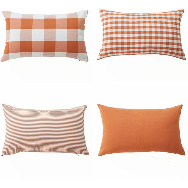 Decoración Retro Checkers Plaids Fundas de almohada de lino de algodón 12X20 pulgadas Fundas de almohada decorativas de granja Funda de cojín para sofá cama Juego de 4 Namotu CZJJ-ZC9