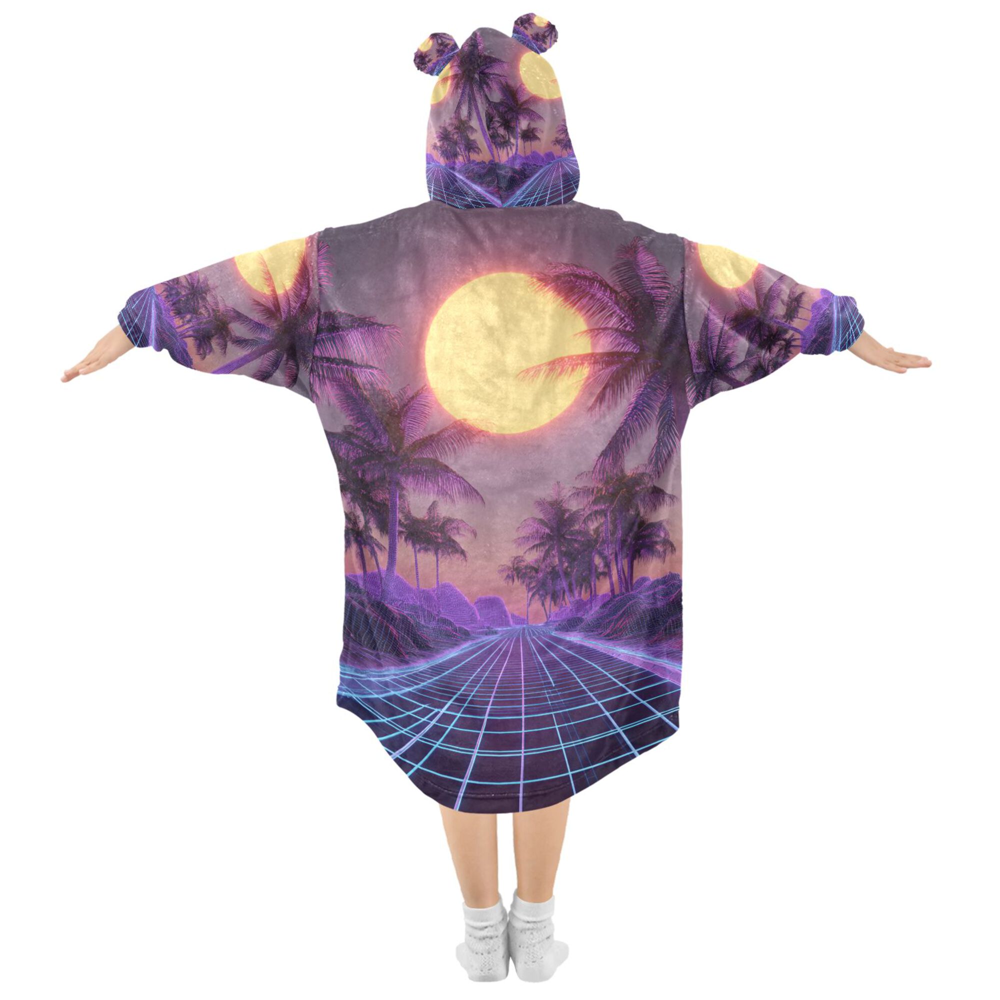 FORMRS Wearable Blanket Hoodie with Sleeves for Kids Cozy Flannel Sweatshirt, Night Purple Road
