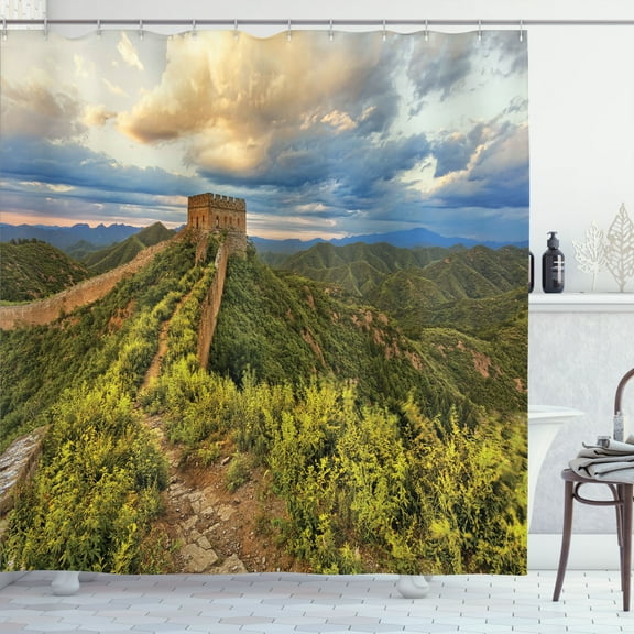 Ambesonne East Shower Curtain, Wonder of World, 69"Wx70"L, Green Blue