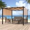 thumbnail image 3 of GAZEBETER 10'x10' Outdoor Flat Top Pergola,Retractable Metal Pergola with Sun Shade Canopy for Patio,Backyard,Garden,Barbecue,Party,Beige, 3 of 9