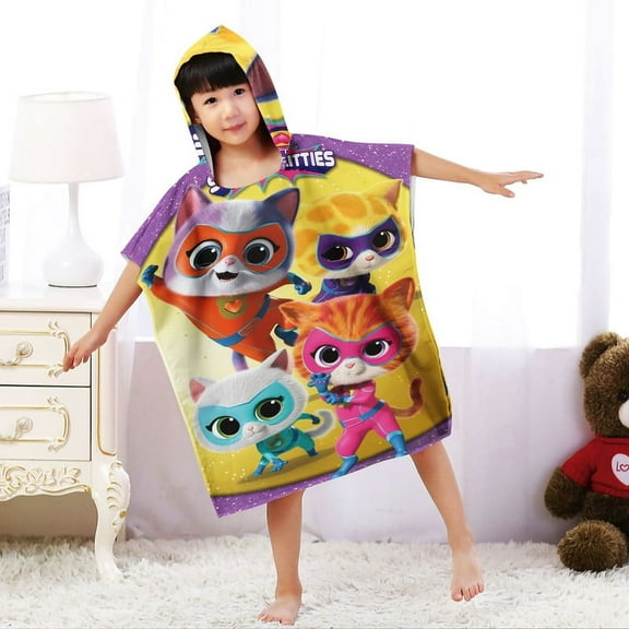 Super Kitties Hooded Poncho Towels, Soft & Absorbent Microfiber Beach Towel, Swimming Pool Changing Robe Bathrobe Bath Towel