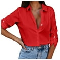 thumbnail image 3 of Red Young Adult Tops Autumn Leisure Long Sleeve V-neck Button Women's Shirt Plus Size Tops for Women, 3 of 6