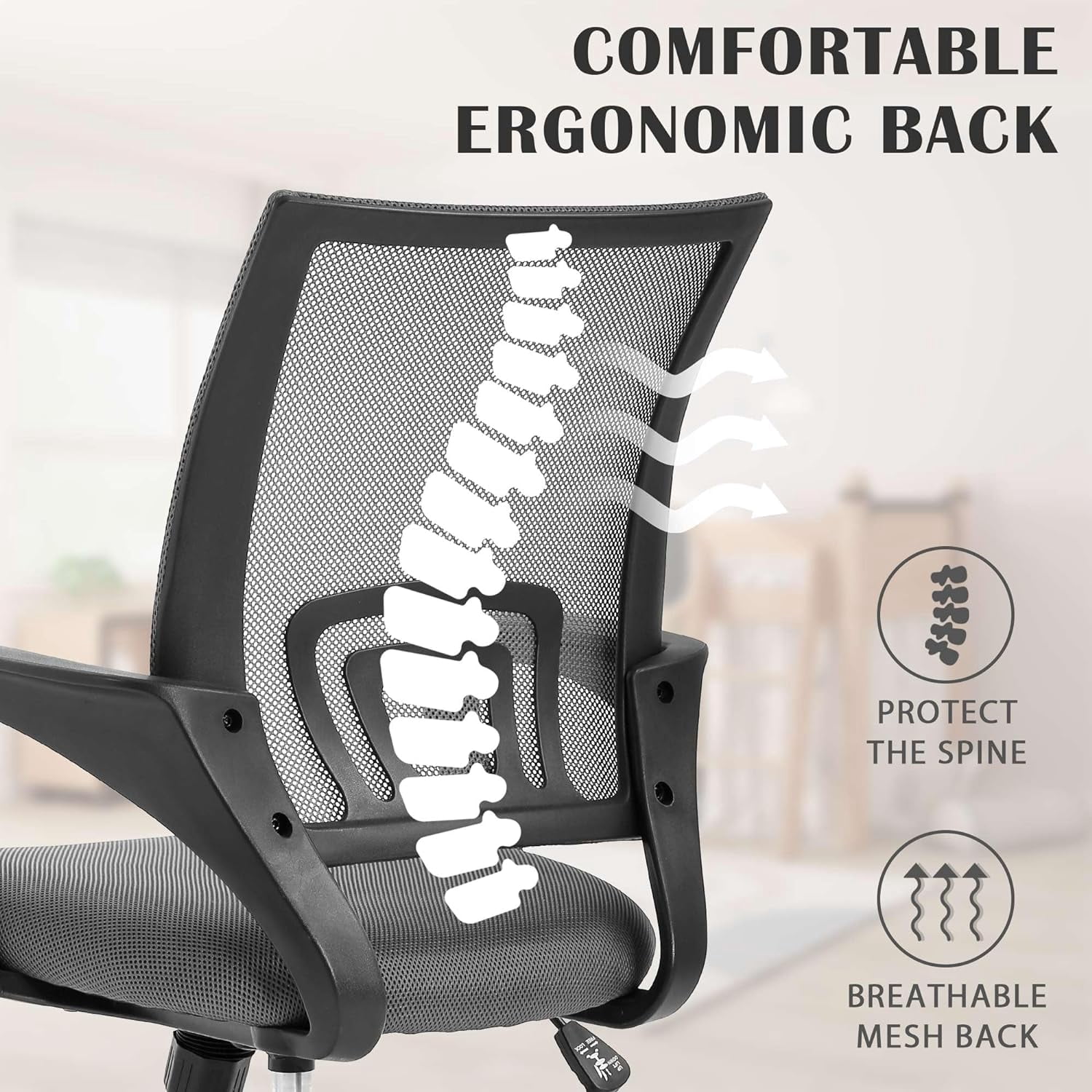Dkelincs Ergonomic Office Chair Mesh Adjustable Computer Desk Chair with Lumbar Support for Home Office, Gray