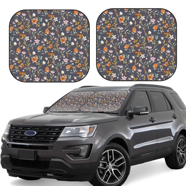 Fotbe Wildflowers Juego de 2 Piezas de Parasoles para Parabrisas | Bloqueador Solar para Auto | Accesorios Plegables para Protección Solar Interior-Large