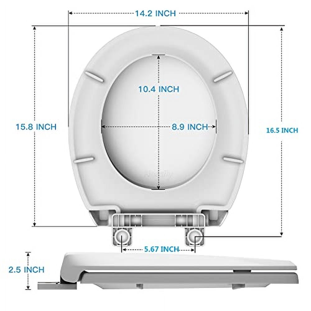Durable Round Toilet Seat with Slow Soft Close - Easy to Install and Clean, Never Loosens - White, Fits Most Round Toilets