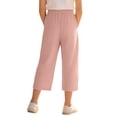 thumbnail image 6 of Women's Wide Leg Capri Pants Lightweight Cotton Linen Adjustable Knot Waisted Work Casual Capris with Pockets (5 Years, Pink), 6 of 7