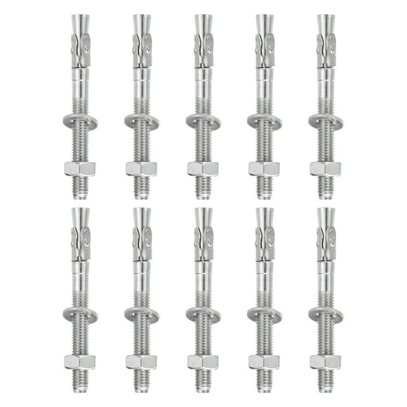 Uxcell 10 Pcs Ancrages en Coin, 3/8 Pouces x 4 Pouces Ancrages en Acier Inoxydable Boulons, Fixation Standard Robuste pour Base Murale en Ciment (Inclut Rondelles Écrous, Ton Argent)