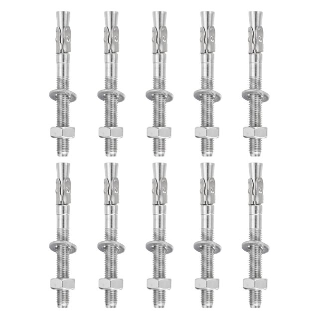 Uxcell 10 Pcs Ancrages en Coin, 3/8 Pouces x 4 Pouces Ancrages en Acier Inoxydable Boulons, Fixation Standard Robuste pour Base Murale en Ciment (Inclut Rondelles Écrous, Ton Argent)