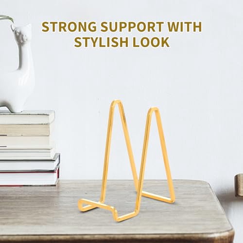 6-Inch Metal Plate Display Stands, Gold Iron Easel for Pictures, Photo Frames, Books, Decorative Plates and Plaques - Set of 3 Tabletop Holder Easels