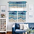 thumbnail image 2 of Blue Coastal Kitchen Curtains Sets for Windows 24 Inch Length, Summer Beach Nautical Abstract Art Rod Pocket Window Treatments Tier Curtains and Valances Set for Bedroom/Bathroom, 2 of 8