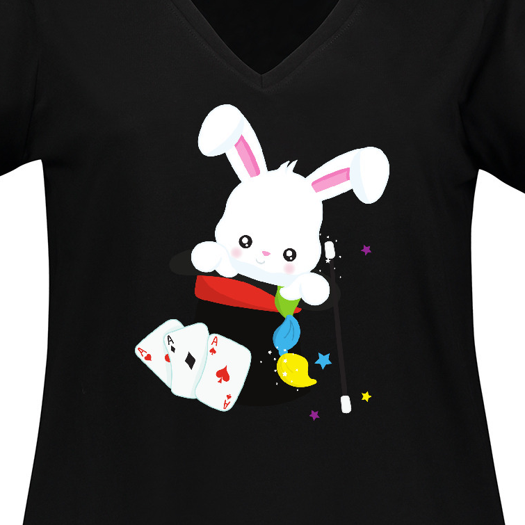 Inktastic White Bunny Coming Out Of A Hat, Magic Trick Women's Plus Size V-Neck T-Shirt - image 3 of 4