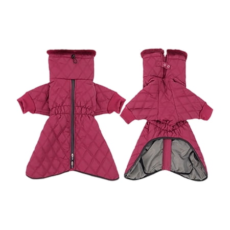 Medium Dog Full Body Jumpsuit - Four Legged Snowsuit with Leash Hole Warm Winter Coat & Pajamas for Cold Weather Effectively Shielding Against Cold Winds Pink