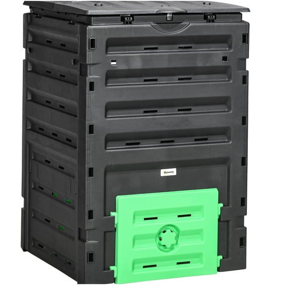 Outdoor Composting Bin with 80 Vents, 120 Gallon Large Capacity Garden Composter, BPA-Free, Dual Sliding Doors, Lightweight and Durable for Fast Fertile Soil Creation, Black
