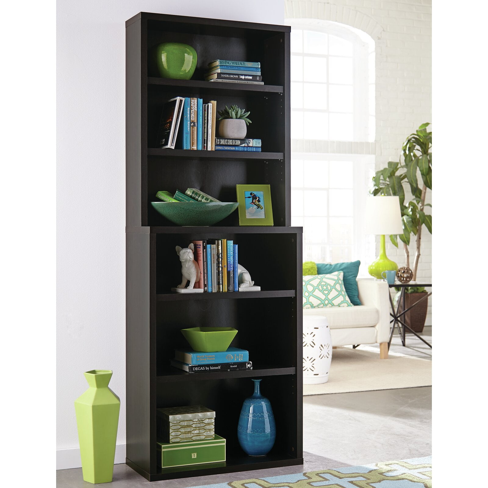 Decorative Standard Bookcase, Adjustable Shelves, Tipover Restraint