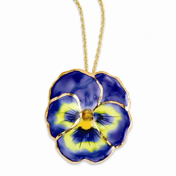 necklace with pendant 20 in 1.75 mm Lacquer Dipped Blue Pansy with Gold-tone Chain