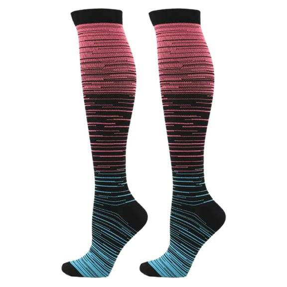 D-GROEE 1 Pair Compression Stockings Comfortable Gradient Color Good Breathability High Elasticity Wear Resistant Foot Protector Moisture Absorption Men Women Knee High Sports Socks Daily Wear