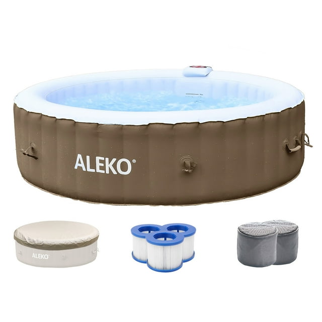 ALEKO Spa Gonflable Rond pour 6 Personnes Brun avec Couvercle