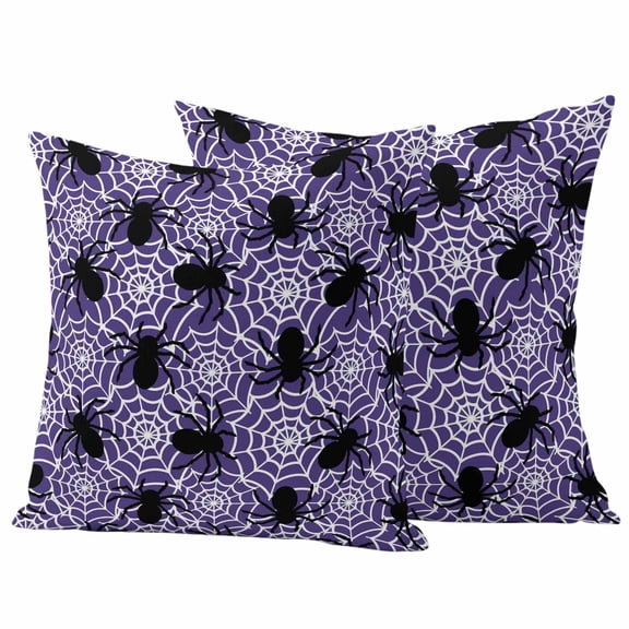 Halloween Outdoor Waterproof Pillow Covers, Fall Black Spiderwebs Halloween Purple Webs Decorative Square Throw Pillowcase Sofa Cushion Sham for Patio/Couch/Chair, 24"x24" 2 Pack
