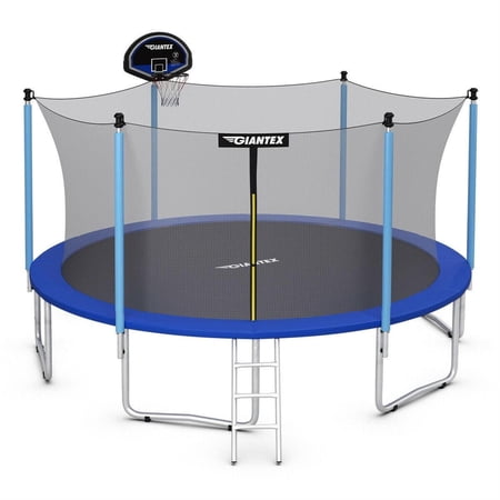 Spaco 14ft Trampoline Combo Safety Enclosure Net Galvanized Steel Frame 375lbs Capacity Backyard Bounce Toy Blue