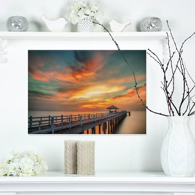 Ciel Coloré et Longue Jetée en Bois - Impression sur Toile Paysage Marin