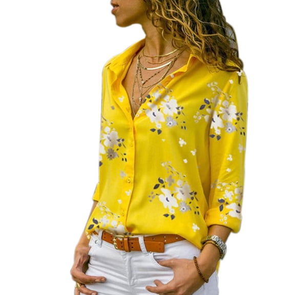 Blusa de manga larga con solapa para mujer Camisa con tops de estilo suelto con estampado floral para niñas Eigraketly  FS11378-10