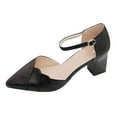 thumbnail image 1 of Bmisegm Foreign Trade Pointed Sandals 2024 Soft Leather Women's Models Buckle High Heels Thick Heel Shallow Mouth Single Shoes Sandals Sandals Women Summer Black 8, 1 of 4