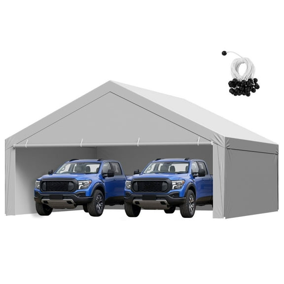 20x20ft Heavy Duty Carport Replacement Canopy Waterproof UV Resistant Portable Garage Tent with Sidewalls Ball Bungees Grey Frame Not Included