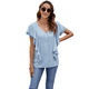 thumbnail image 3 of Blusas Informales Elegantes para Mujer, Blusas con Cuello en V, Botones y Mangas con Volantes. Azul XXL, 3 of 10