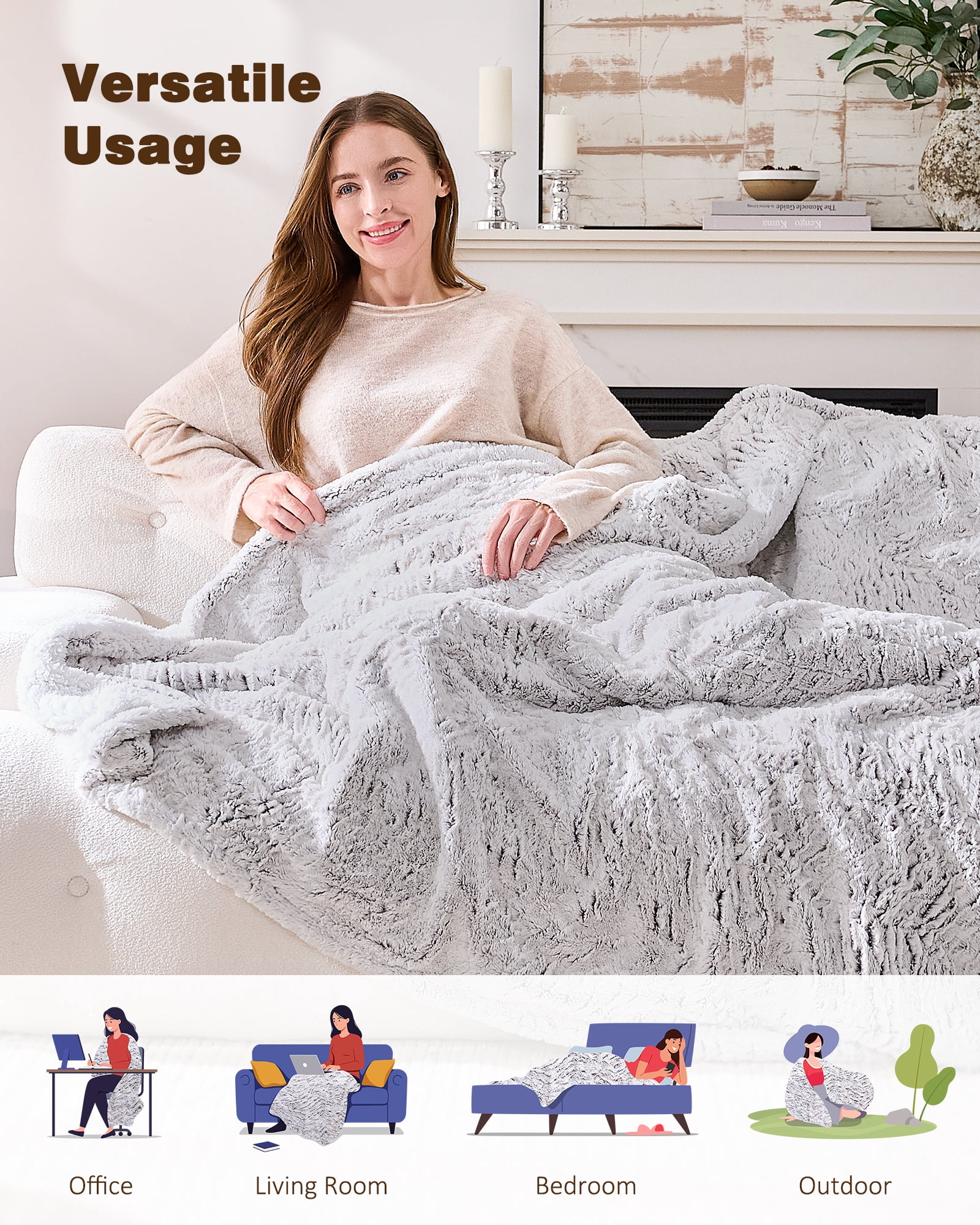 Ocuuziisu 62" × 84" Twin Size Electric Heated Blanket — 9 Heat Levels, 1–10H Timer, Fast Even Warming Electric Blanket, Machine Washable — Brushed White