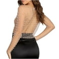 thumbnail image 5 of Women's Pearl See Through Mesh Sheer Long Sleeve Crop Tops Rhinestone Glitter Lace Blouse Shirts Sexy Top Clubwear Rave Party, 5 of 6