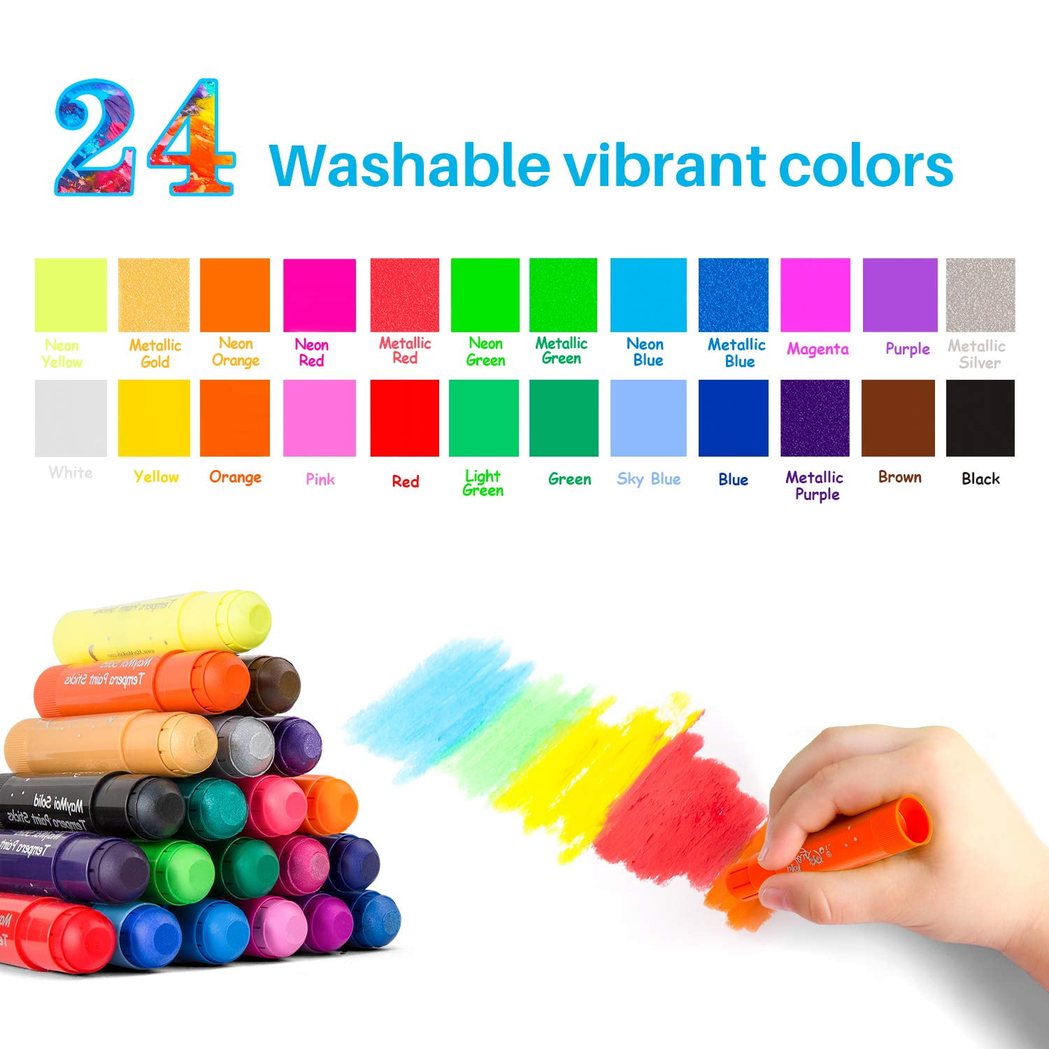 Meidu Gaga 24Pcs Large Tempera Paint Sticks for Kids Washable - Quick  Drying, Non-Toxic, and Mess-Free Arts and Craft Paint Sticks For Wood,  Glass, Rock, or Poster Paint - Gift for your