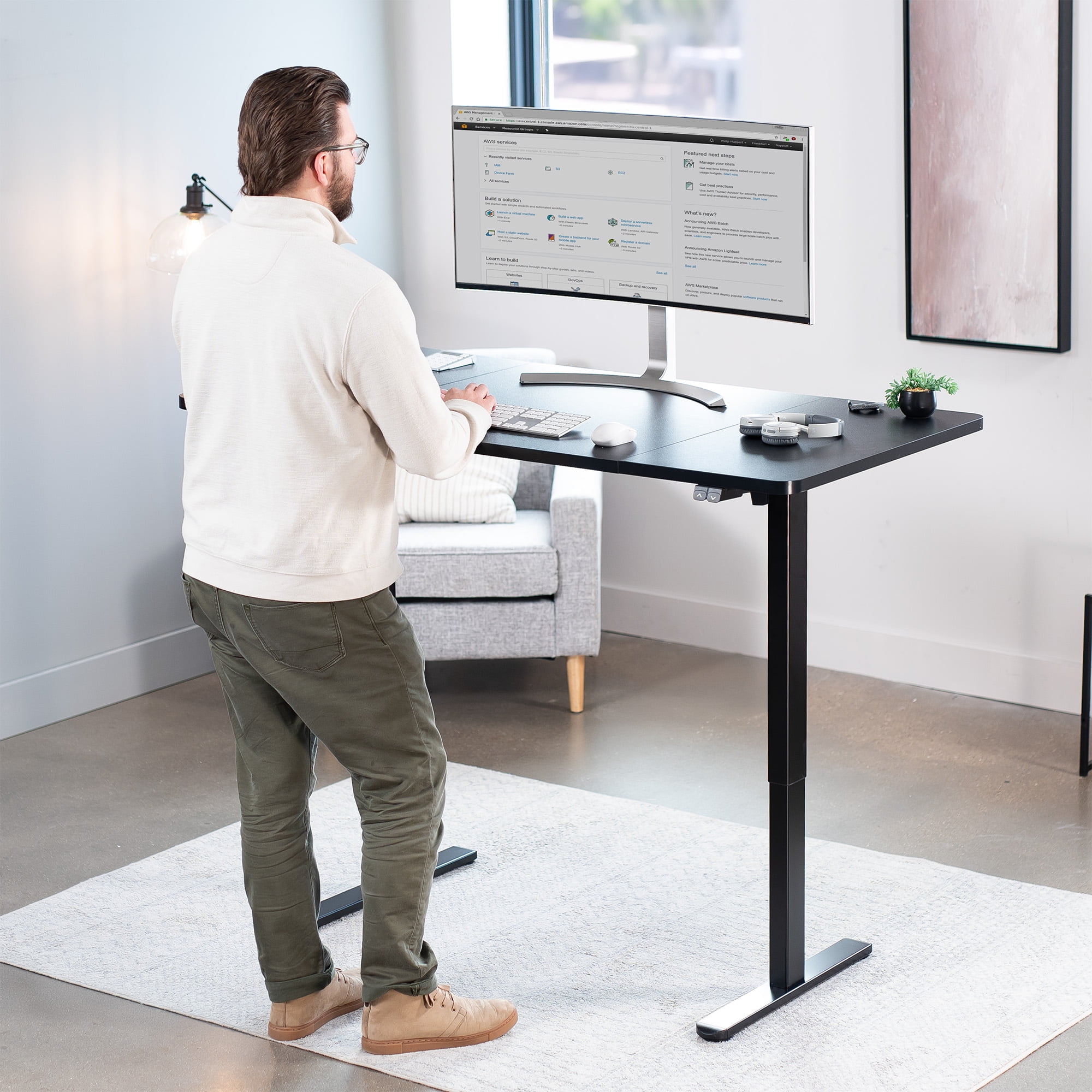 VIVO Electric 60” x 30” Stand Up Desk, Black Table Top, Black Frame