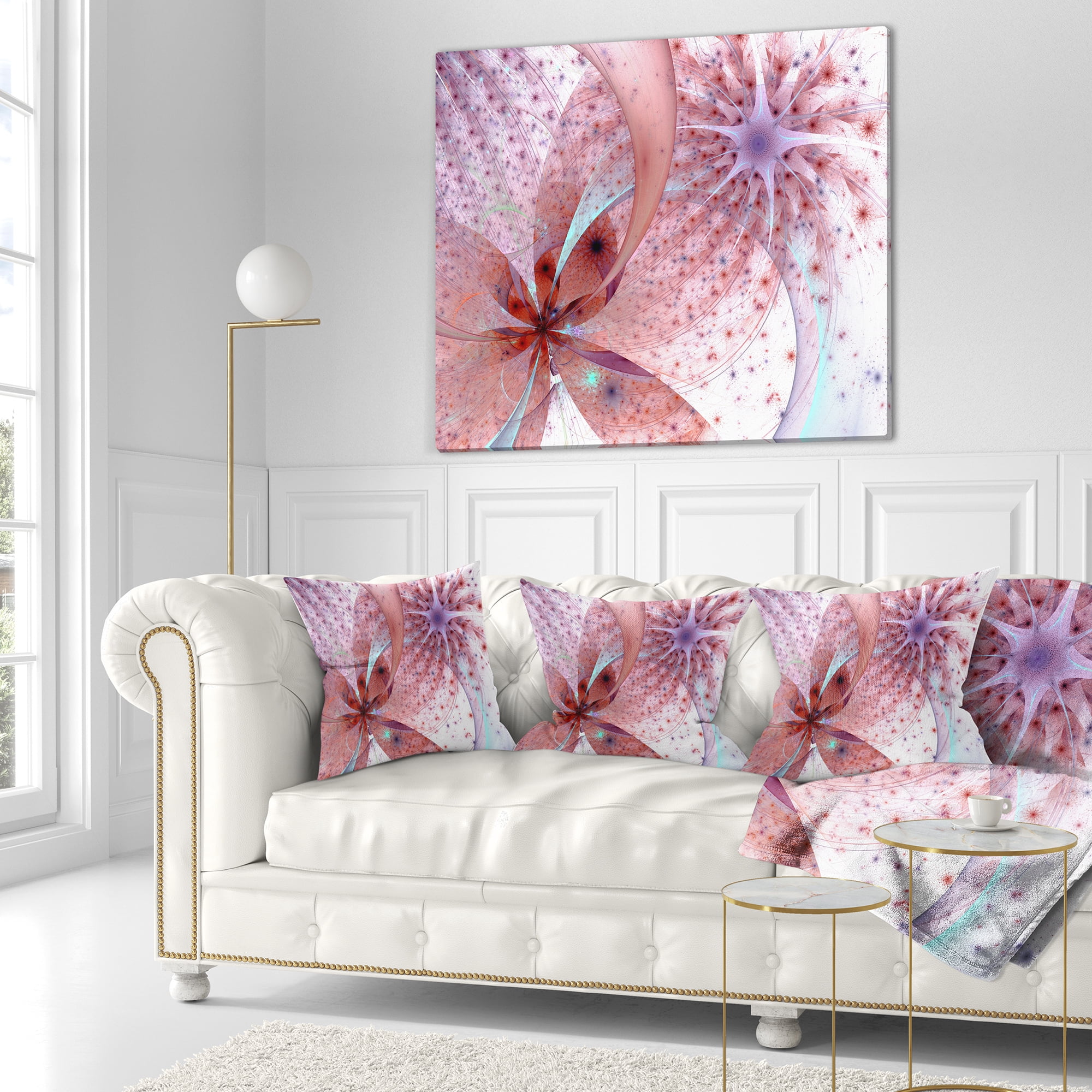 Designart Red and Blue Symmetrical Fractal Flower - Floral Throw Pillow - 18x18