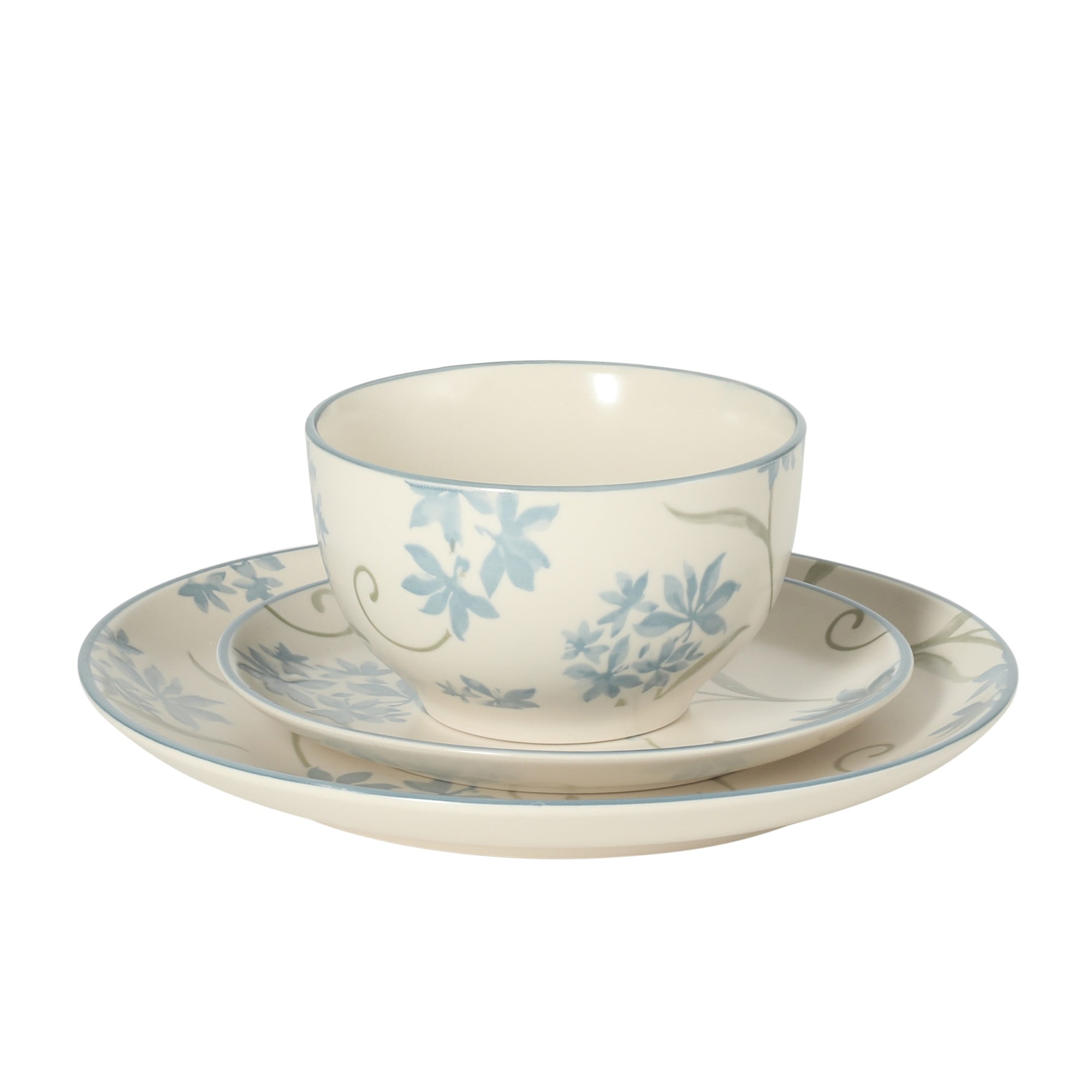 Gibson Home Admiral Hall 12-Piece Matte Stoneware Dinnerware Set – Dinner Plates, Salad Plates & Bowls with Blue Floral Pattern, Durable Everyday Dish Set, Microwave & Dishwasher Safe