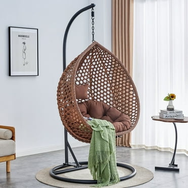 Sudica Egg Swing Chair with Stand Patio Soft Cushion Rattan Wicker Hanging Egg Chair for Bedroom,Garden 350lbs Capacity,Brown