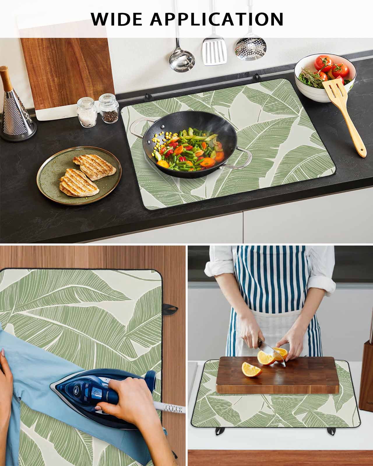 nqOlkjepod Large Induction Cooktop Protector Mat 24"x21", Green Palm Leaf Stove Top Covers for Electric Stove, Tropical Botanical Summer Decorative Stove Burner Cover Mats, Glass Top Stove Cover