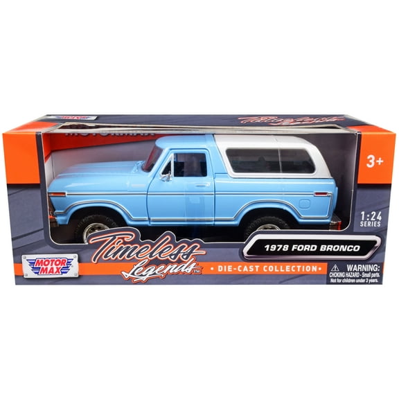 1978 Ford Bronco Custom Light Blue and White "Timeless Legends" Series 1/24 Diecast Model Car by Motormax