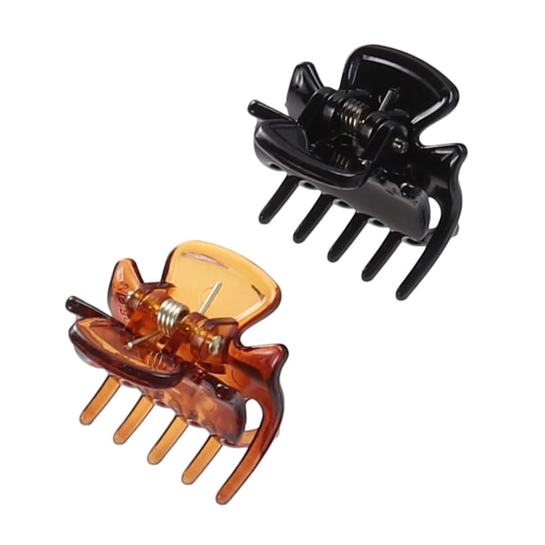 pinzas pequeñas con forma de pulpo para el pelo, pinzas de plástico para el pelo, horquillas, accesorios para el pelo para niñas y mujeres (negro brillante + marrón brillante)