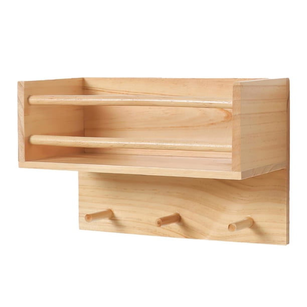 Kearding Estante de pared de con 3 soportes para llaves ganchos de pared rústicos estante de almacenamiento organizador estante de exhibición de Decoración del hogar No.2 Kearding HA027826-02