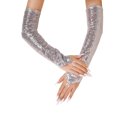 thumbnail image 4 of QTSHPN Womens Glove Long Sleeve Fingerless Sequins Reflective Details Stage Performance Party Retro Carnival Fashion Silver One Size, 4 of 4