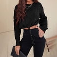 thumbnail image 6 of VISALY Pullover Crewneck Sweatshirt Knit Sweater Women's Cable Knit Sweaters Drop Shoulder Long Sleeve Crew Neck Casual Pullover Tops Crochet Sweaters Lightweight Pullover Soft Sweaters Black M, 6 of 9