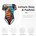 thumbnail image 4 of Bingfone Yellow Fish Seahorse Pattern Women's Round Neck Bodysuit, Tight Snap Button Short Sleeve Bodysuit, Suitable for Party, Sports, Daily Wear-Large, 4 of 7