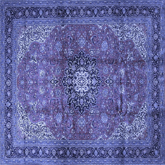 Ahgly Company Machine Washable Indoor Square Medallion Blue Traditional Area Rugs, 8' Square